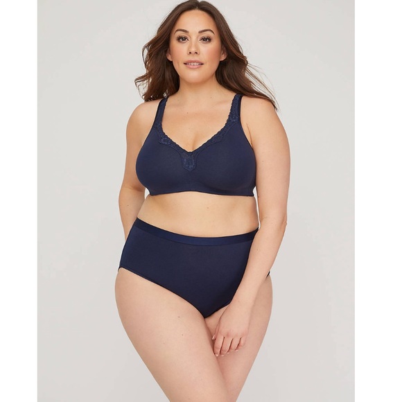 New Plus Size No Wire Cotton Comfort Lace Bra Navy - Picture 4 of 16